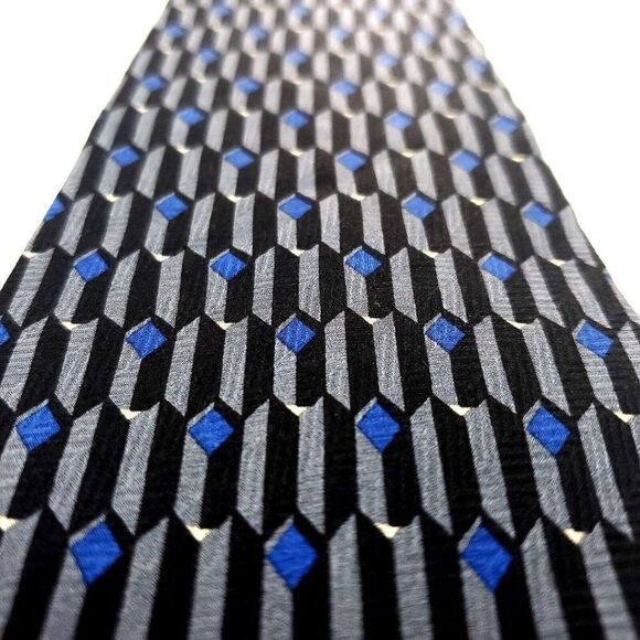 Perry Ellis Portfolio Silk Tie Print Gray Black Geometric Wide Italy USA - Picture 2 of 6